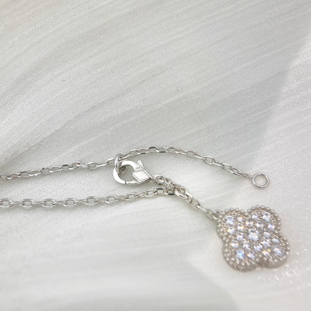 [Okajuri Jewelry]CLOVER 5 MOTIFS SILVER DIAMONDS NECKLACE