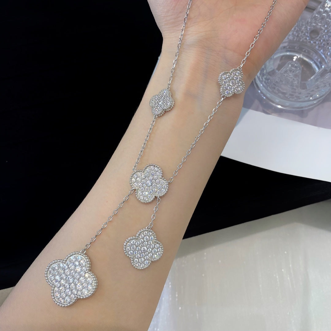 [Okajuri Jewelry]CLOVER 5 MOTIFS SILVER DIAMONDS NECKLACE
