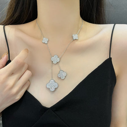 [Okajuri Jewelry]CLOVER 5 MOTIFS SILVER DIAMONDS NECKLACE