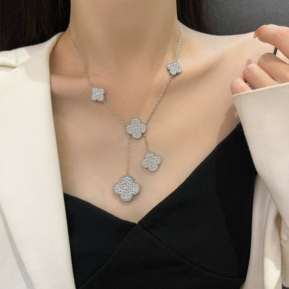 [Okajuri Jewelry]CLOVER 5 MOTIFS SILVER DIAMONDS NECKLACE