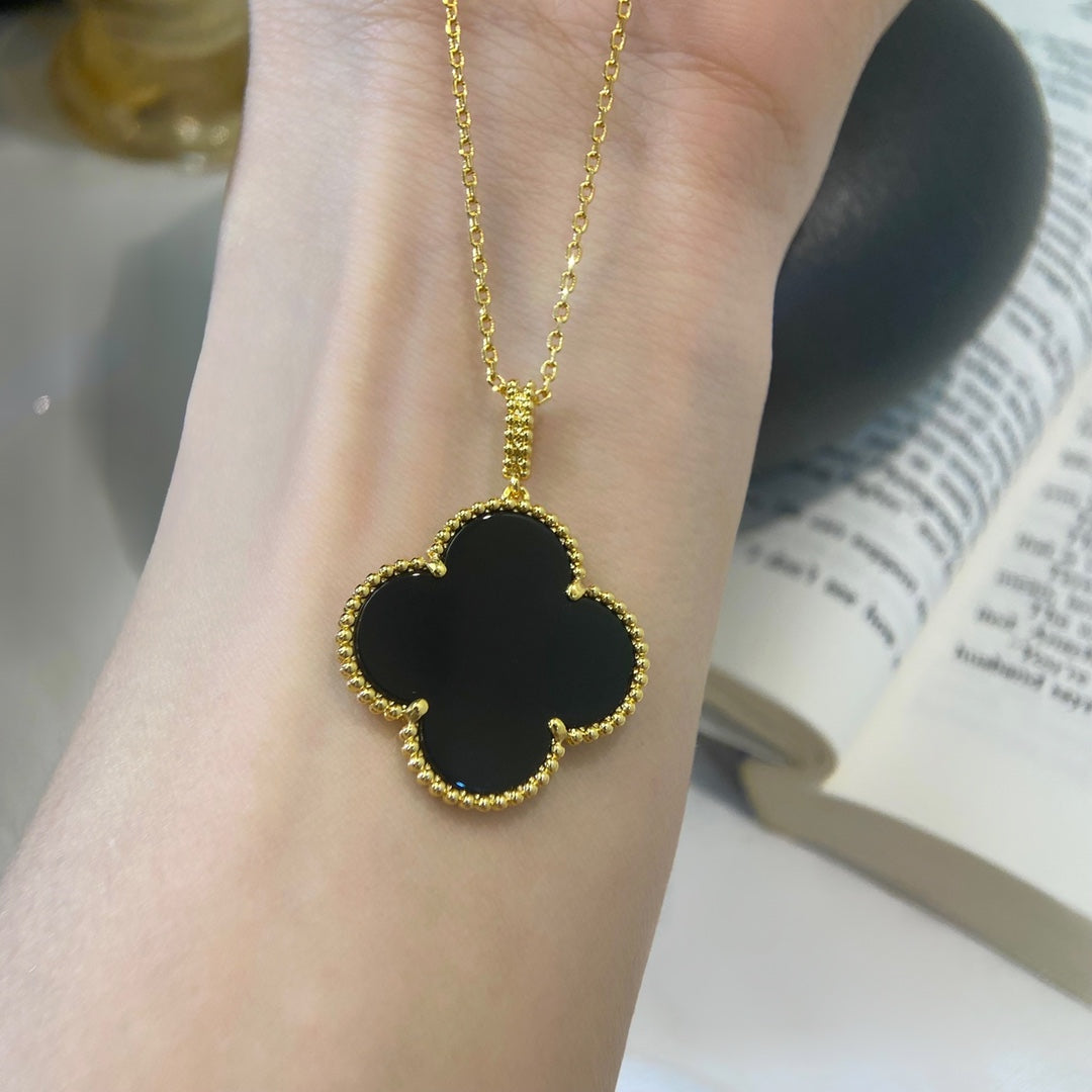 [Okajuri Jewelry]CLOVER 25MM NECKLACE GOLD ONYX