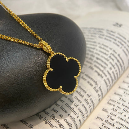 [Okajuri Jewelry]CLOVER 25MM NECKLACE GOLD ONYX