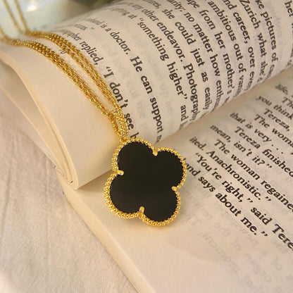 [Okajuri Jewelry]CLOVER 25MM NECKLACE GOLD ONYX