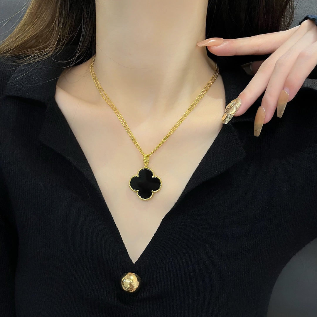 [Okajuri Jewelry]CLOVER 25MM NECKLACE GOLD ONYX