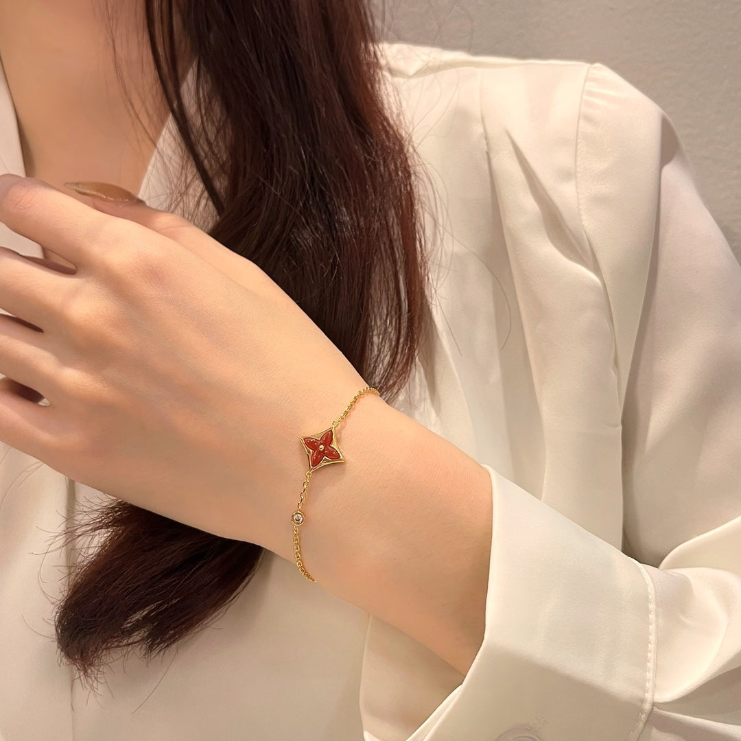 [Okajuri Jewelry]COLOR STAR CARNELIAN PINK GOLD DIAMOND BRACELET