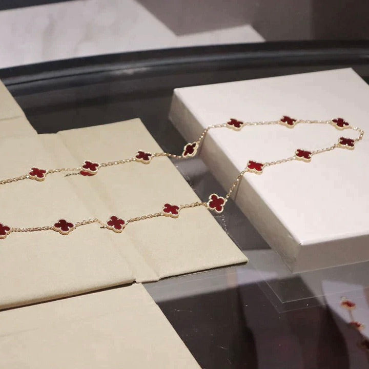 [Okajuri Jewelry]CLOVER 20 MOTIFS CARNELIAN NECKLACE