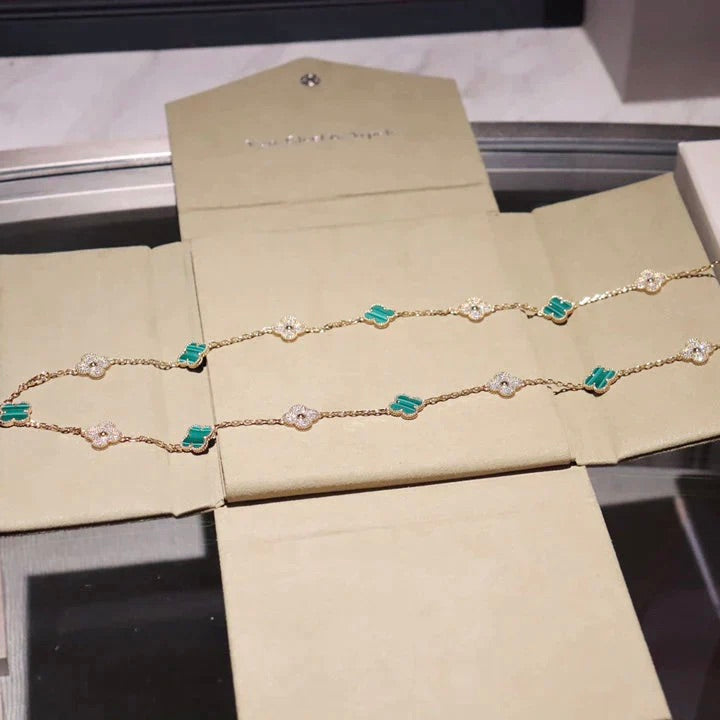 [Okajuri Jewelry]CLOVER 20 MOTIFS MALACHITE DIAMOND NECKLACE