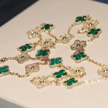 [Okajuri Jewelry]CLOVER 20 MOTIFS MALACHITE DIAMOND NECKLACE