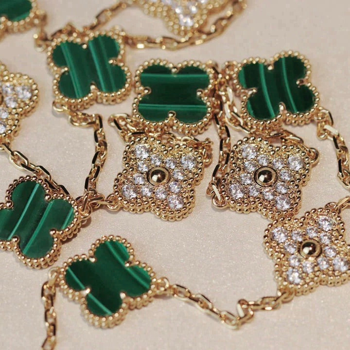 [Okajuri Jewelry]CLOVER 20 MOTIFS MALACHITE DIAMOND NECKLACE