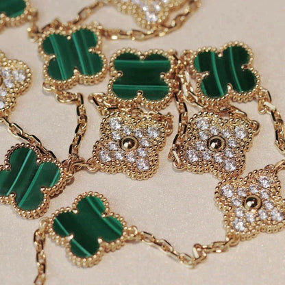 [Okajuri Jewelry]CLOVER 20 MOTIFS MALACHITE DIAMOND NECKLACE