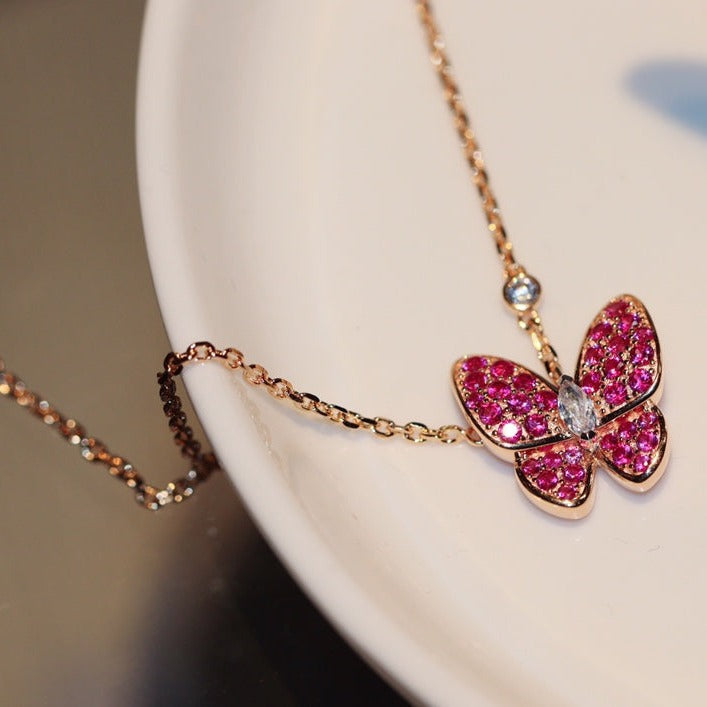 [Okajuri Jewelry]BUTTERFLY RED DIAMOND ROSE GOLD NECKLACE