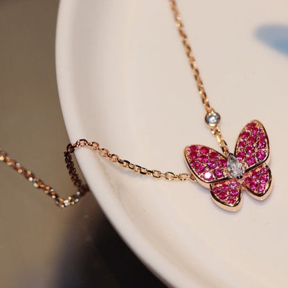 [Okajuri Jewelry]BUTTERFLY RED DIAMOND ROSE GOLD NECKLACE
