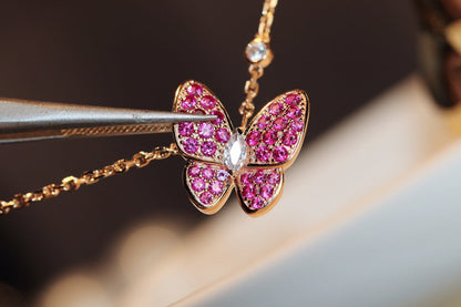 [Okajuri Jewelry]BUTTERFLY RED DIAMOND ROSE GOLD NECKLACE