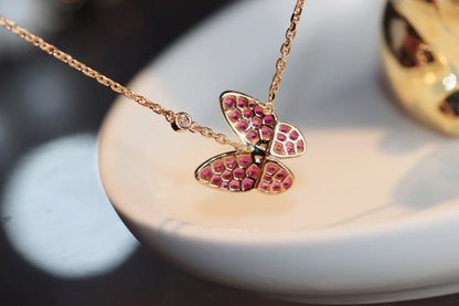 [Okajuri Jewelry]BUTTERFLY RED DIAMOND ROSE GOLD NECKLACE
