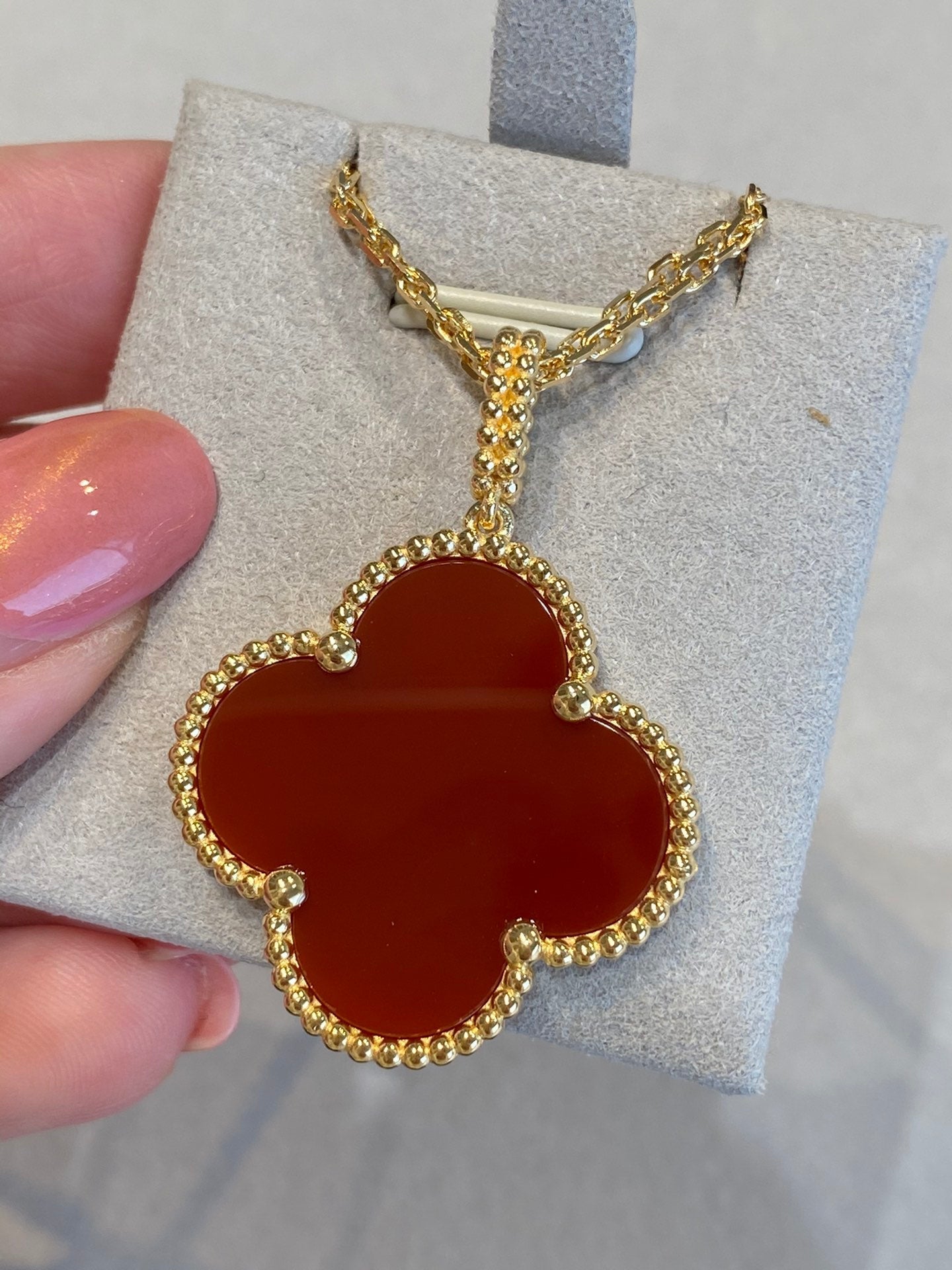 [Okajuri Jewelry]CLOVER 25MM NECKLACE GOLD CARNELIAN
