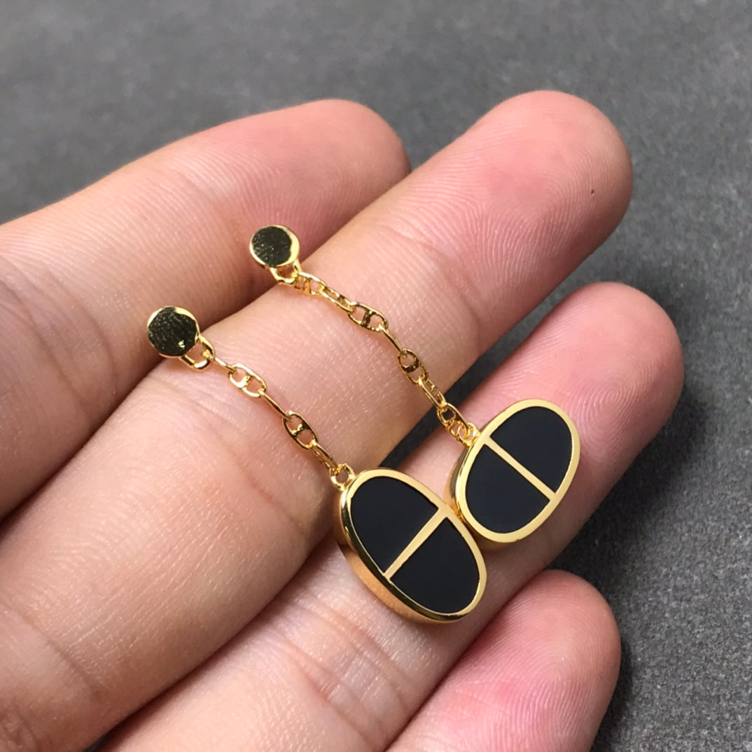 [Okajuri Jewelry]CHAINE VERSO BLACK CERAMIC SILVER EARRINGS