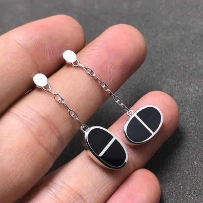 [Okajuri Jewelry]CHAINE VERSO BLACK CERAMIC SILVER EARRINGS