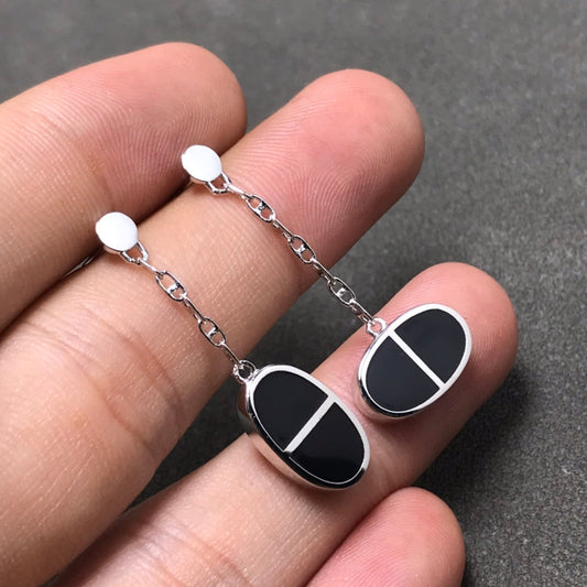 [Okajuri Jewelry]CHAINE VERSO BLACK CERAMIC SILVER EARRINGS