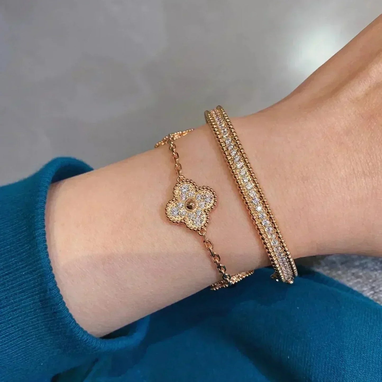 [Okajuri Jewelry]CLOVER 5 MOTIFS  FULL DIAMOND BRACELET