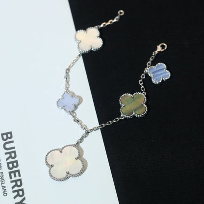 [Okajuri Jewelry]CLOVER BRACELET 5 MOTIFS MOP CHALCEDONY SILVER