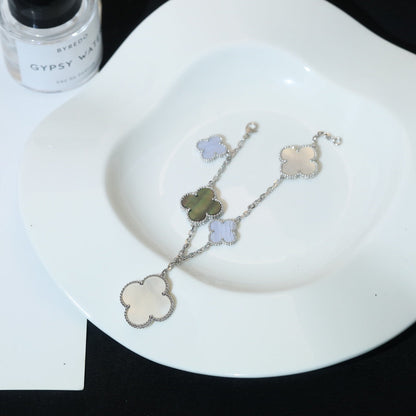 [Okajuri Jewelry]CLOVER BRACELET 5 MOTIFS MOP CHALCEDONY SILVER