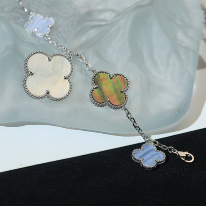 [Okajuri Jewelry]CLOVER BRACELET 5 MOTIFS MOP CHALCEDONY SILVER