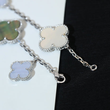[Okajuri Jewelry]CLOVER BRACELET 5 MOTIFS MOP CHALCEDONY SILVER