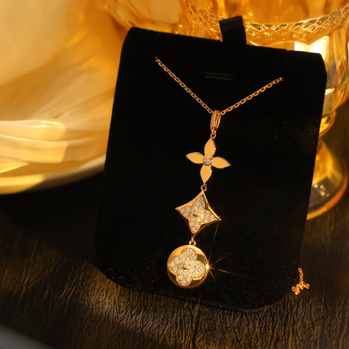 [Okajuri Jewelry]STAR AND SUN DIAMOND PINK GOLD NECKLACE