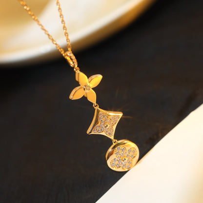 [Okajuri Jewelry]STAR AND SUN DIAMOND PINK GOLD NECKLACE