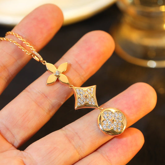 [Okajuri Jewelry]STAR AND SUN DIAMOND PINK GOLD NECKLACE