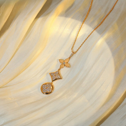 [Okajuri Jewelry]STAR AND SUN DIAMOND PINK GOLD NECKLACE