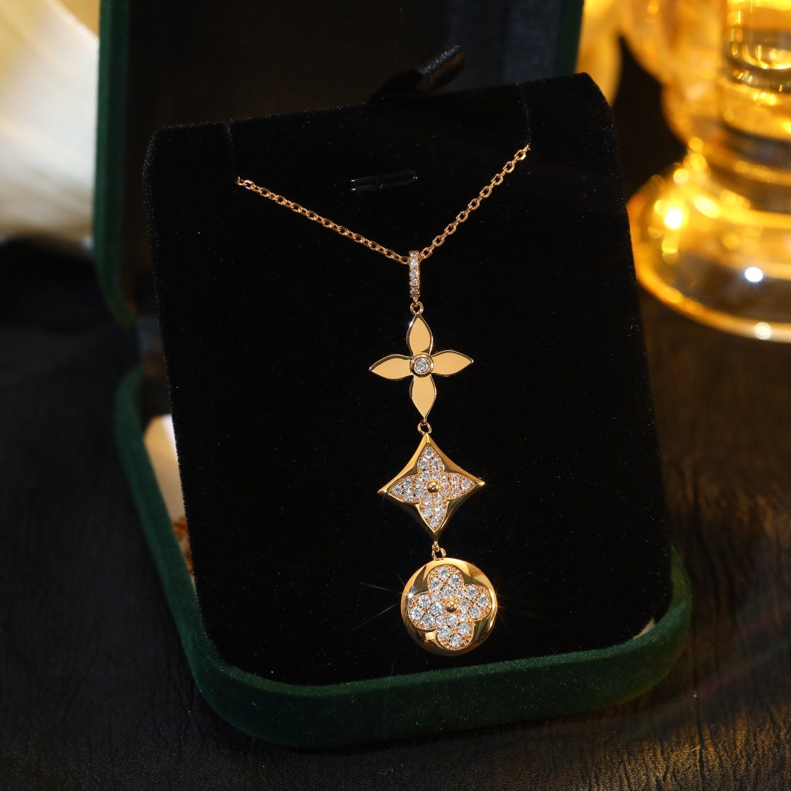 [Okajuri Jewelry]STAR AND SUN DIAMOND PINK GOLD NECKLACE