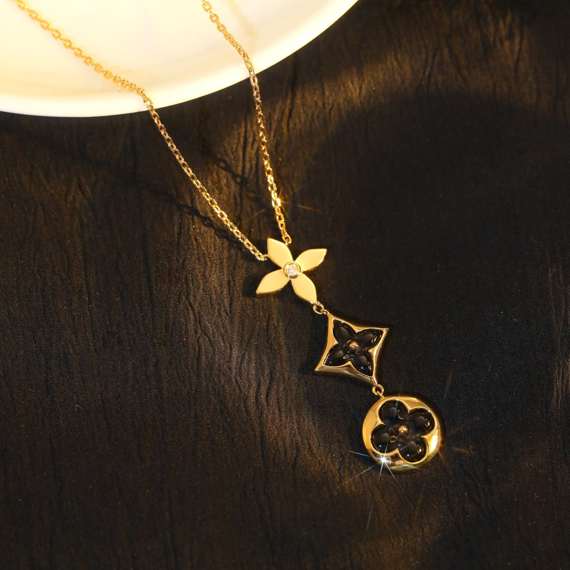 [Okajuri Jewelry]STAR AND SUN ONYX PINK GOLD NECKLACE