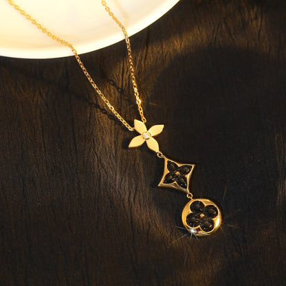 [Okajuri Jewelry]STAR AND SUN ONYX PINK GOLD NECKLACE