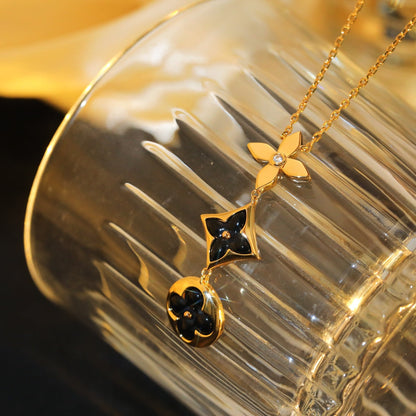 [Okajuri Jewelry]STAR AND SUN ONYX PINK GOLD NECKLACE