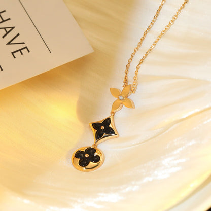 [Okajuri Jewelry]STAR AND SUN ONYX PINK GOLD NECKLACE