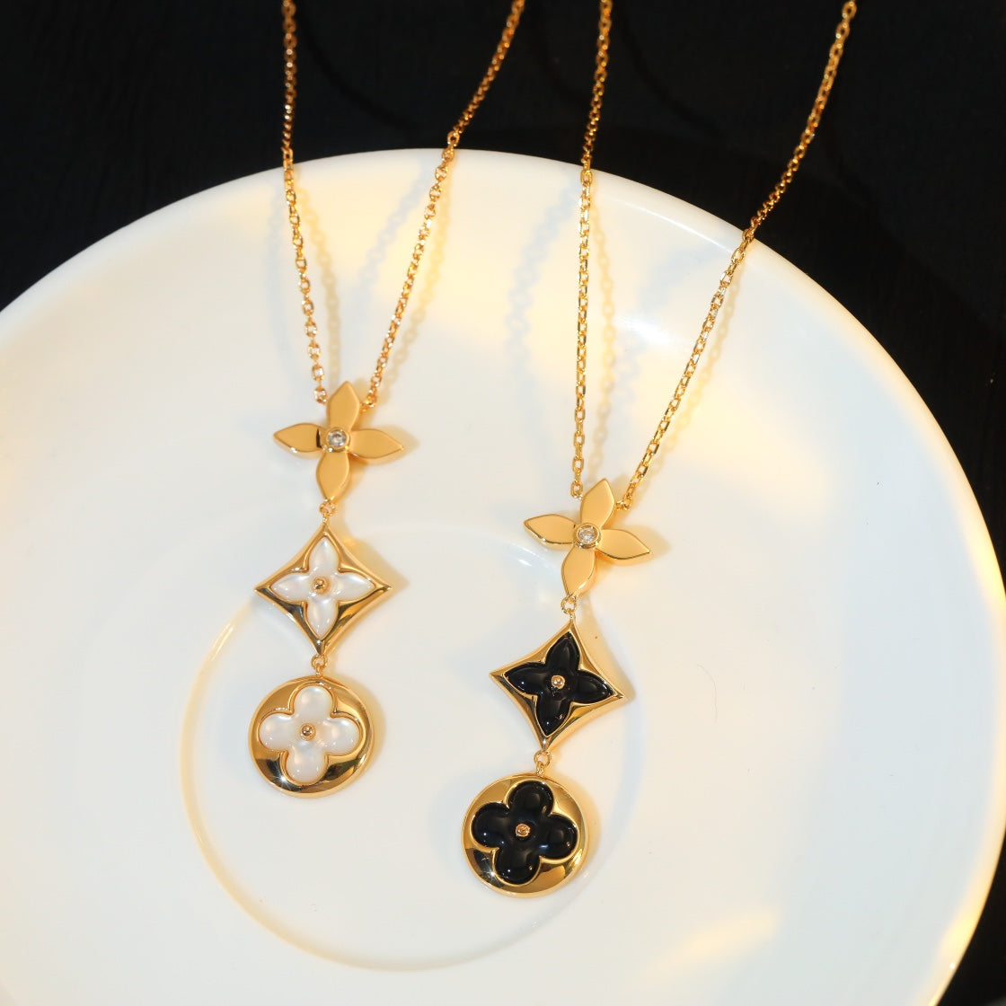 [Okajuri Jewelry]STAR AND SUN ONYX PINK GOLD NECKLACE