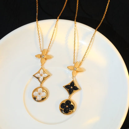 [Okajuri Jewelry]STAR AND SUN ONYX PINK GOLD NECKLACE
