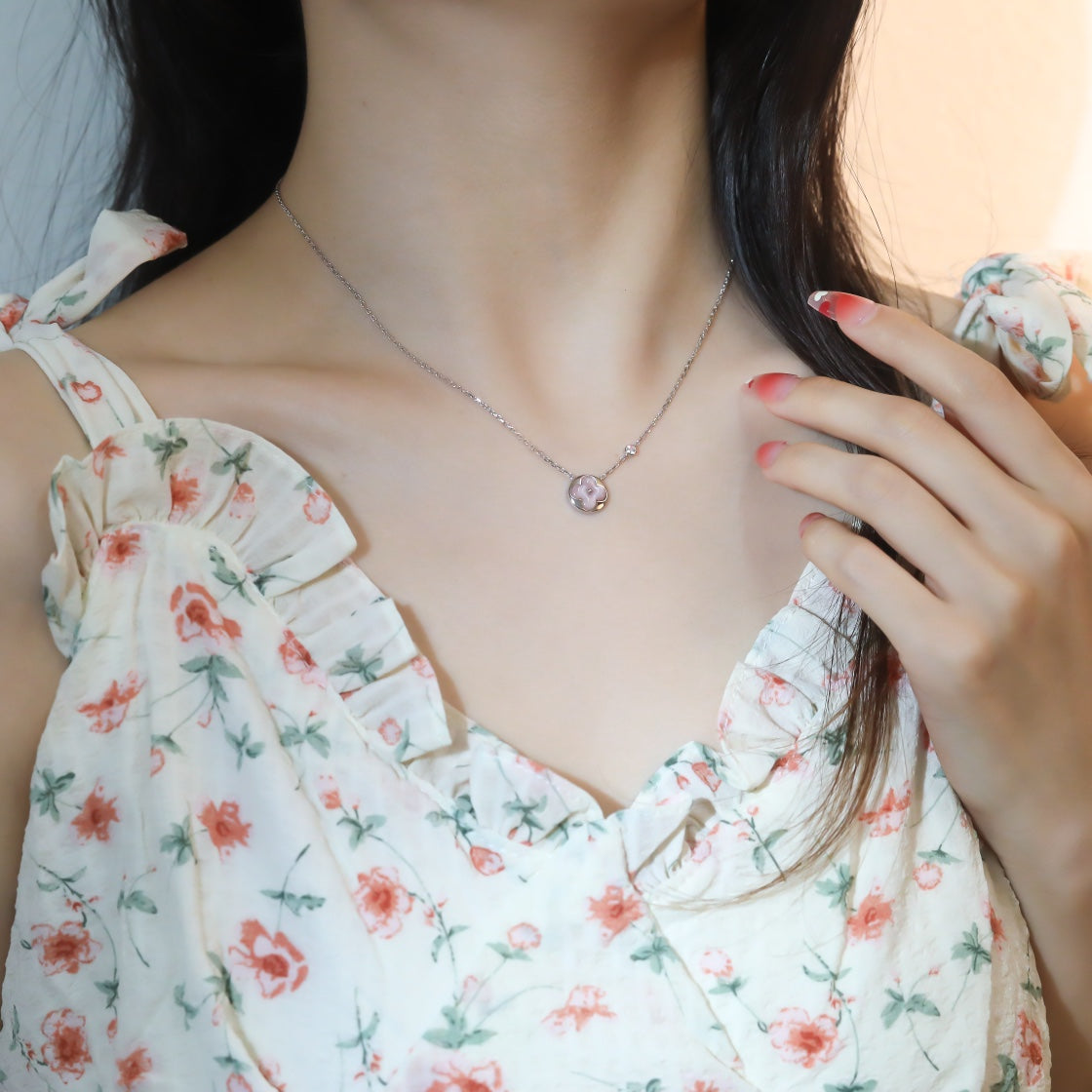 [Okajuri Jewelry]SUN PEDANT PINK GOLD 1 DIAMOND NECKLACE