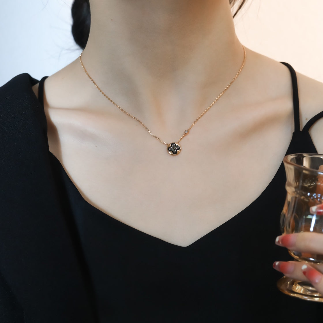 [Okajuri Jewelry]SUN PEDANT PINK GOLD 1 DIAMOND NECKLACE