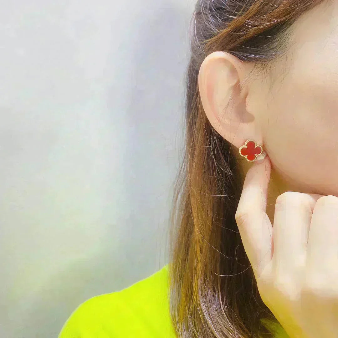 [Okajuri Jewelry]CLOVER MEDIUM 1 MOTIFS CARNELIAN  EARRINGS