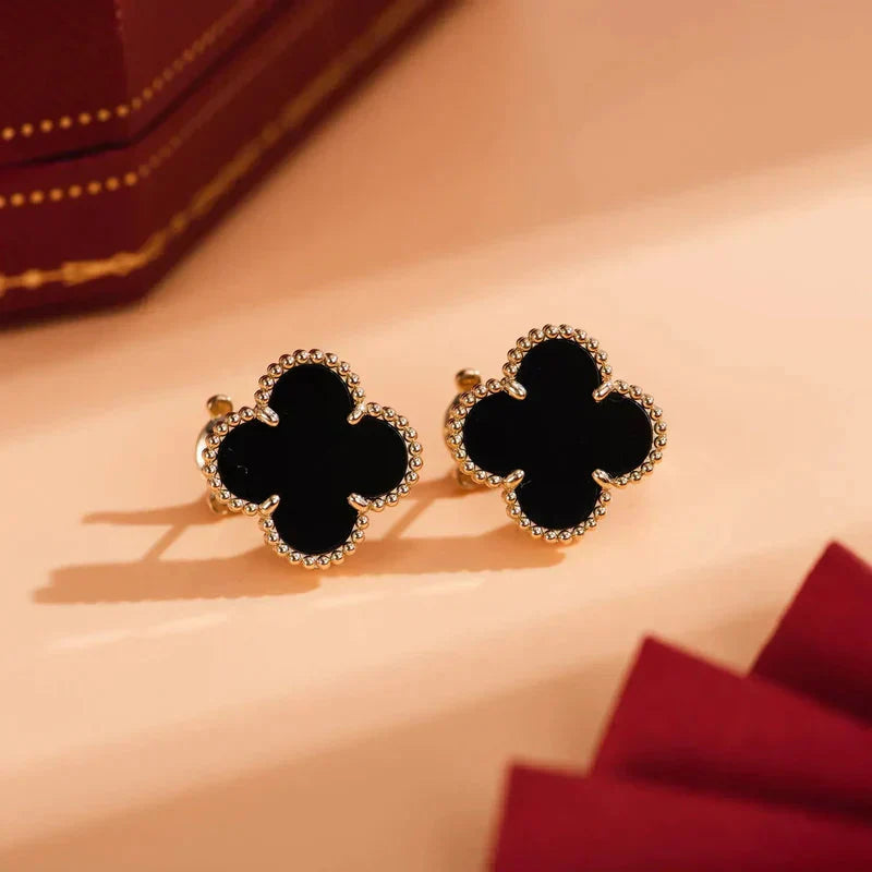 [Okajuri Jewelry]CLOVER MEDIUM 1 MOTIFS  ONYX STUD EARRINGS