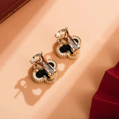 [Okajuri Jewelry] CLOVER MEDIUM 1 MOTIFS  ONYX STUD EARRINGS