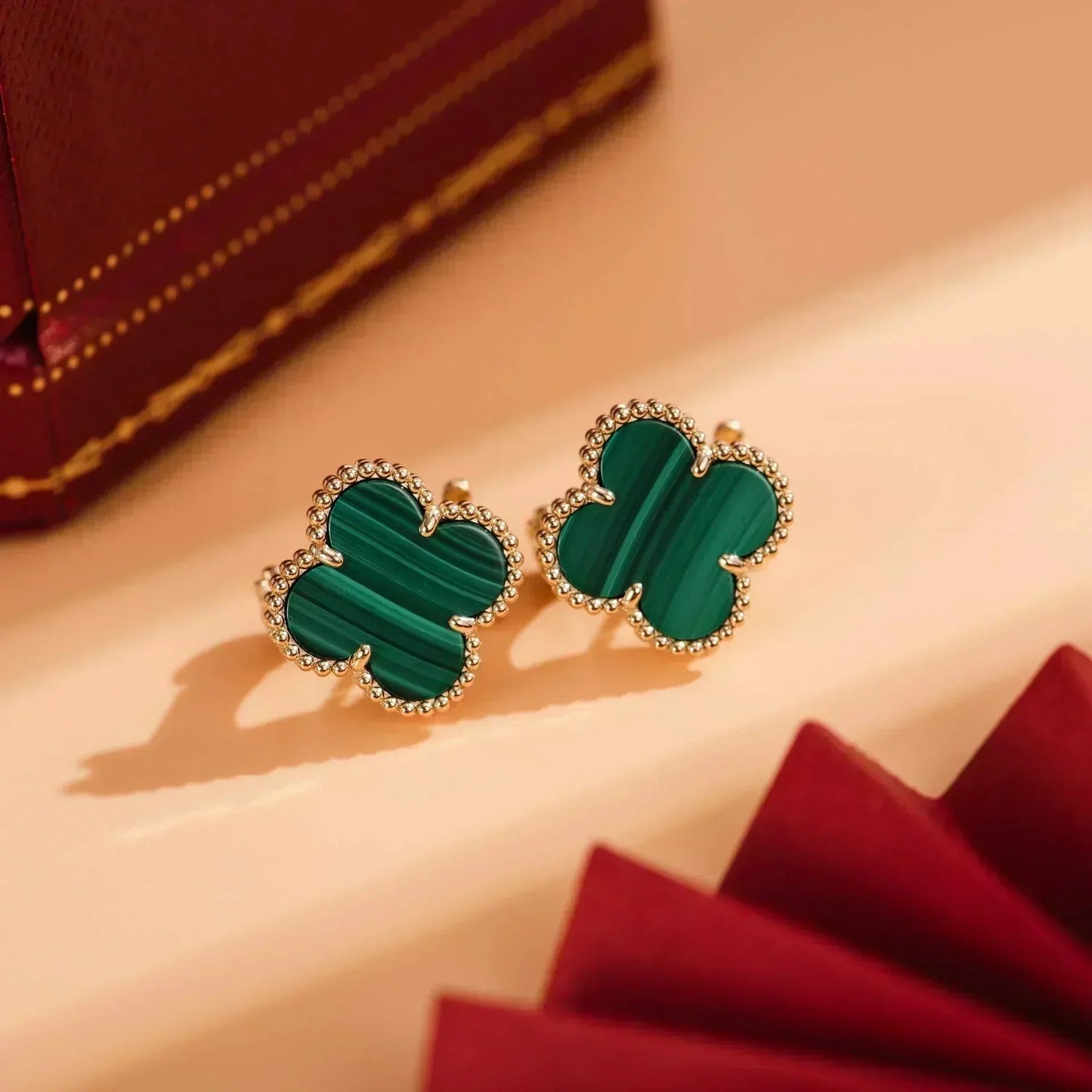 [Okajuri Jewelry]CLOVER MEDIUM 1 MOTIFS MALACHITE  EARRINGS