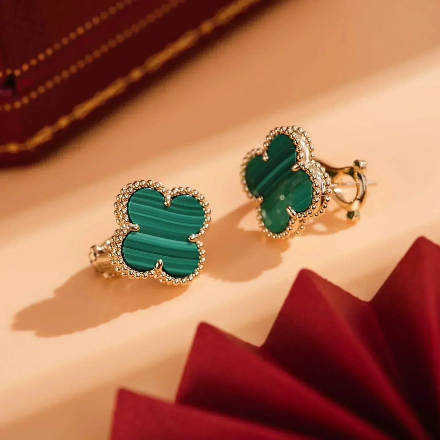 [Okajuri Jewelry]CLOVER MEDIUM 1 MOTIFS MALACHITE  EARRINGS