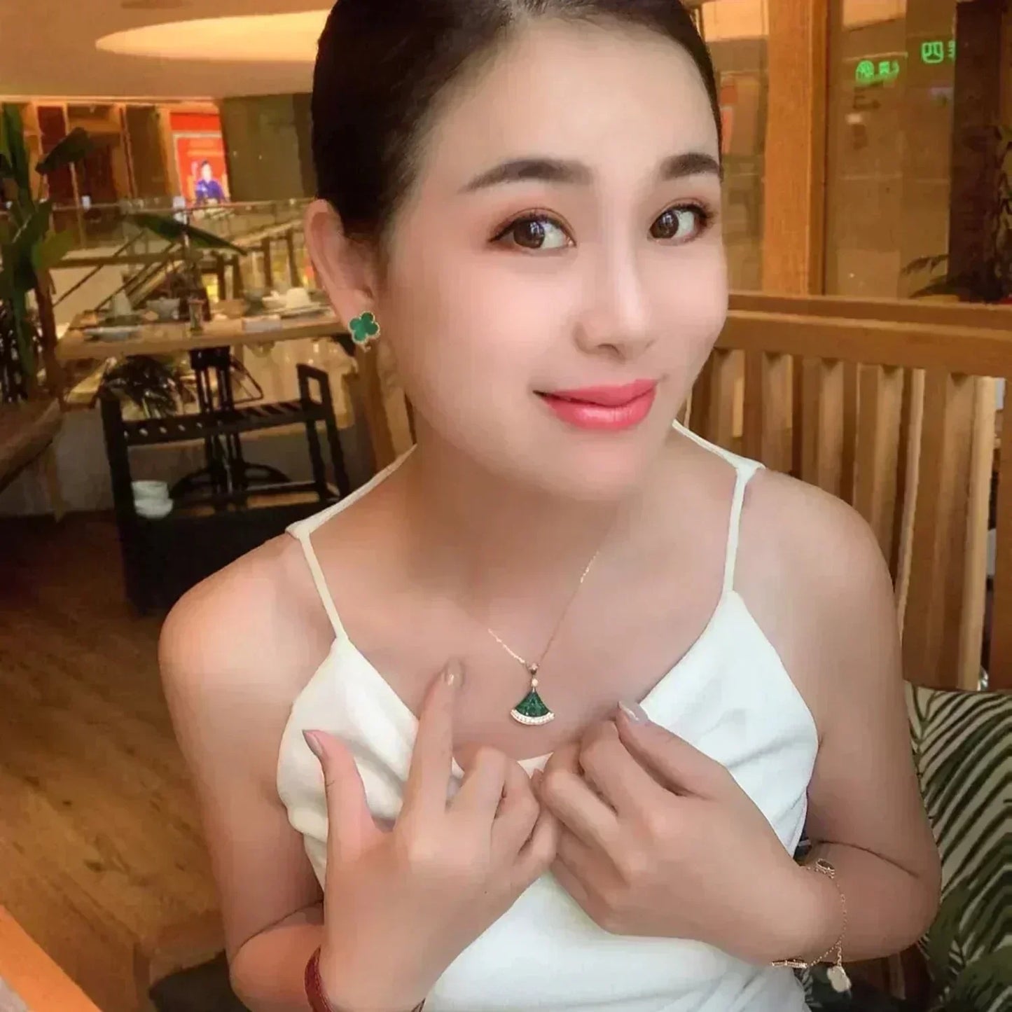 [Okajuri Jewelry]CLOVER MEDIUM 1 MOTIFS MALACHITE  EARRINGS