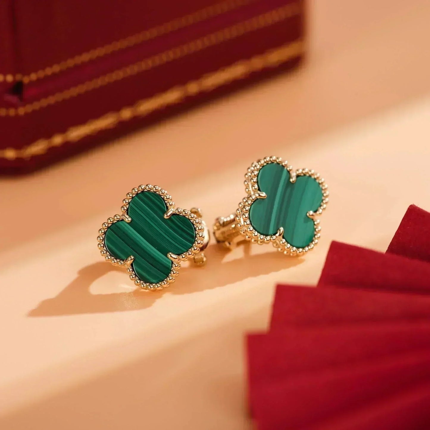 [Okajuri Jewelry]CLOVER MEDIUM 1 MOTIFS MALACHITE  EARRINGS