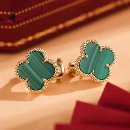 [Okajuri Jewelry]CLOVER MEDIUM 1 MOTIFS MALACHITE  EARRINGS