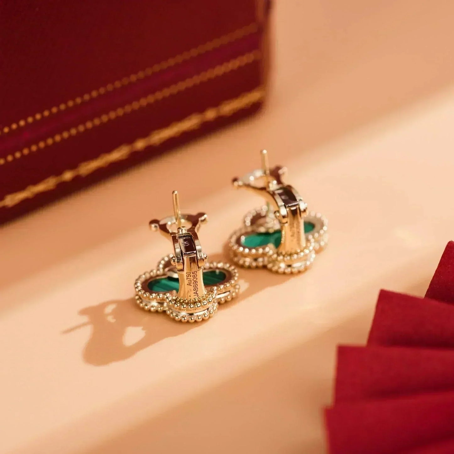 [Okajuri Jewelry]CLOVER MEDIUM 1 MOTIFS MALACHITE  EARRINGS