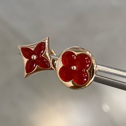 [Okajuri Jewelry]STAR AND SUN PINK GOLD CARNELIAN STUD EARRINGS